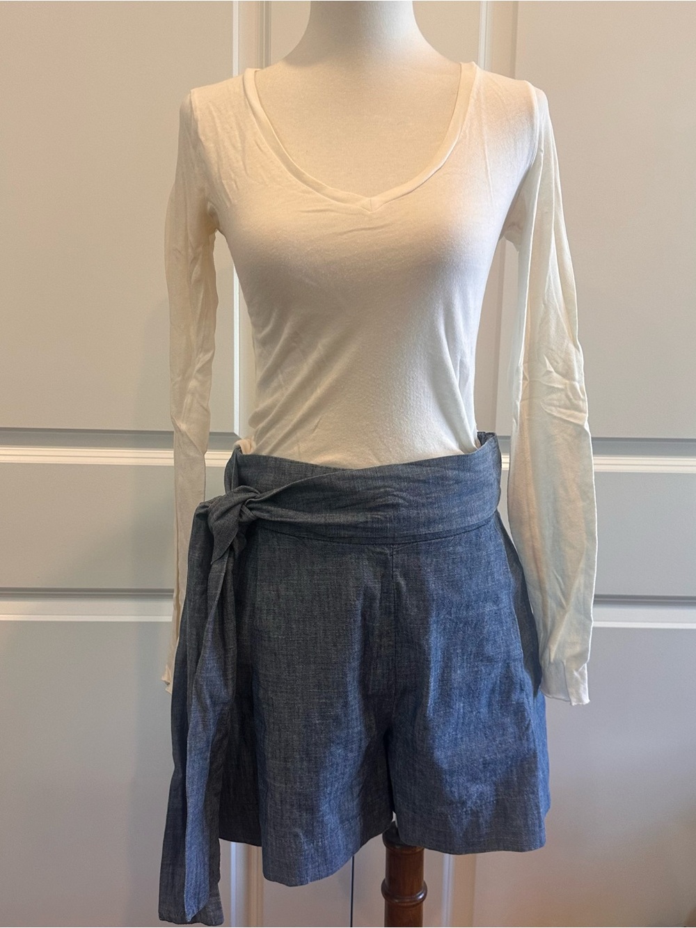 J. CREW Chambray Tie-Waist High Waisted Shorts